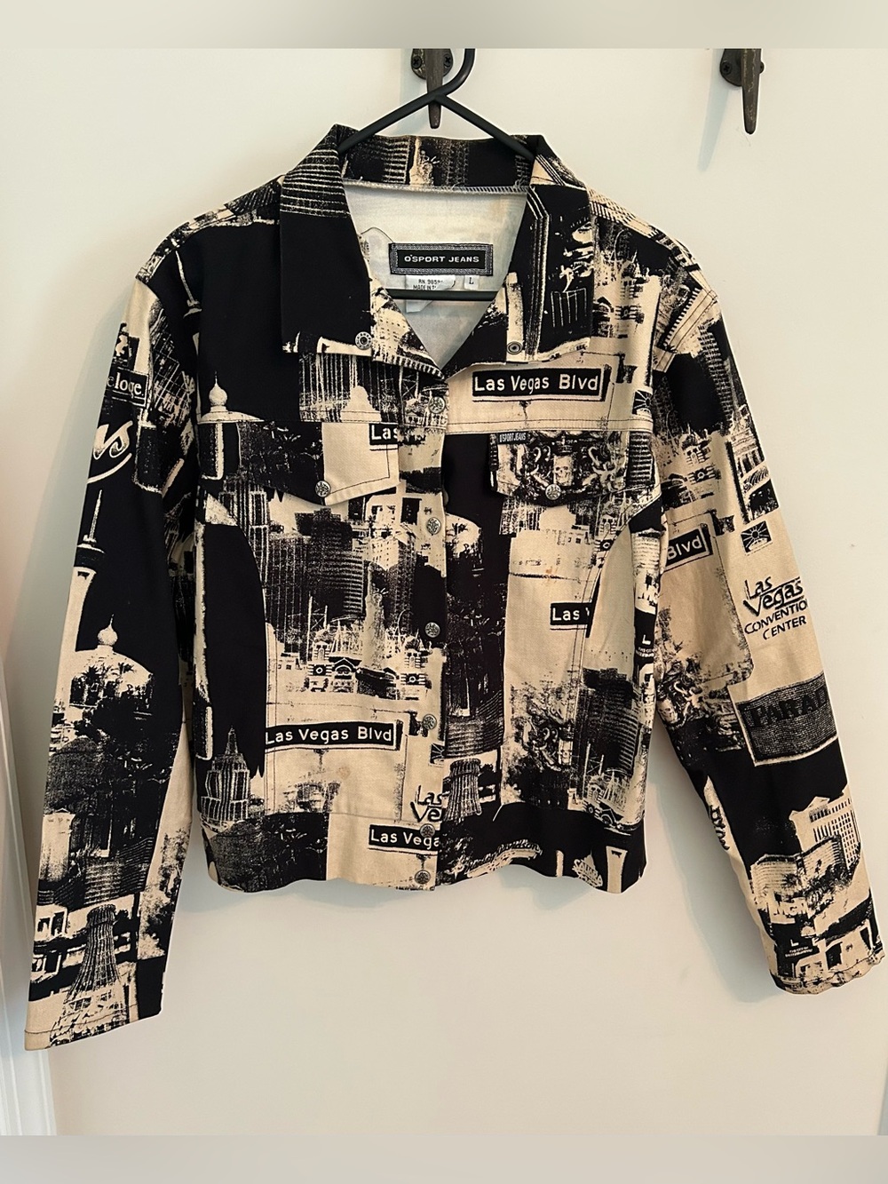 O’Sport Jeans Las Vegas Blvd Trucker Jacket Y2K Black Cream Large